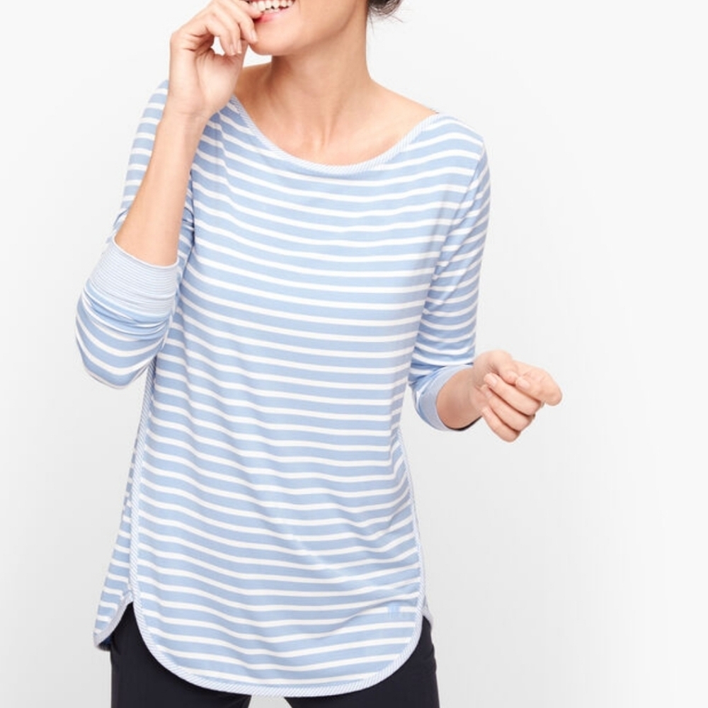 T by Talbots UPF 50+ Boat Neck Nautical Striped Size S Long Sleeve Top Cruise